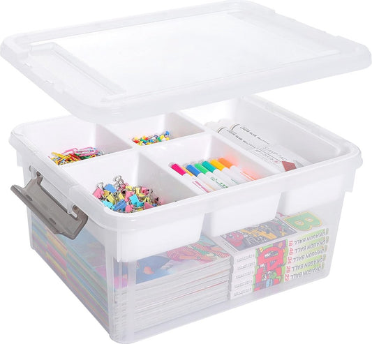 Plastic opbergdozen 16 l met 6 x 1,6 l dozen kleine verstevigde dozen opslag met deksel klein voor het opbergen van gereedschap, knutselen, lego, kleurpotloden