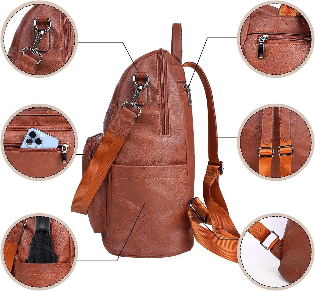 Women's PU Leather Backpack - 32 x 31 cm - Compact Size - Waterproof Casual Laptop Bag School Shoulder Bag for Ladies