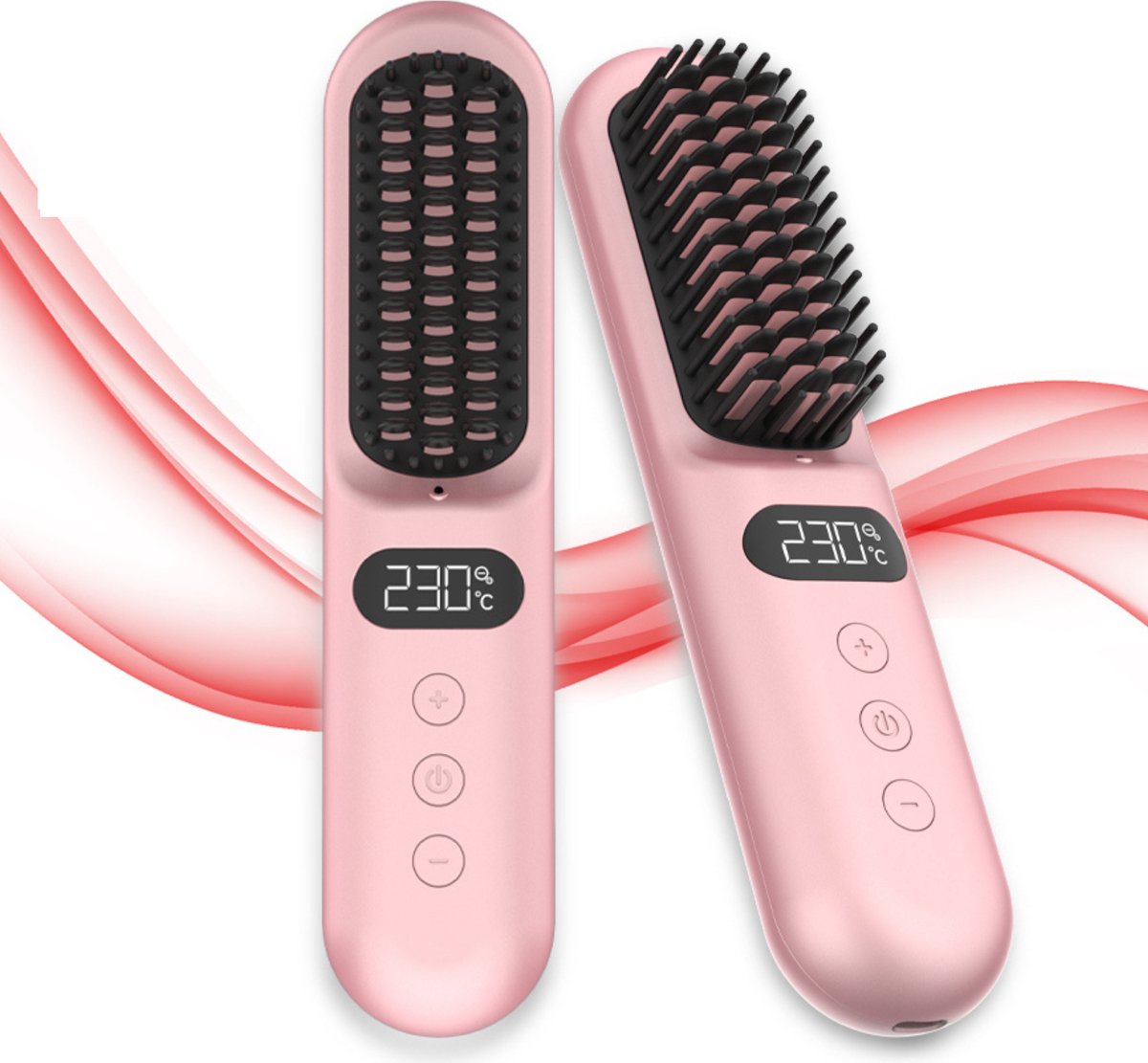 Draadloze Stijlborstel - LED - 2024 Model - Sinterklaas - Kerst - Roze - 230 graden - Stijlkam - Stijlborstels - Warmteborstel - Straight Brush - Elektrische haarborstel - Stijltang - Föhnborstel - Draadloze föhn - Draadloze stijltang - Oplaadbaar