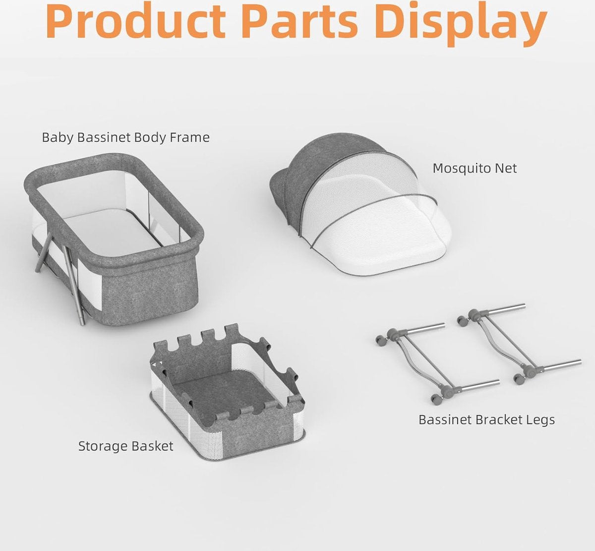 Co-sleeper met zacht matras reiswieg incl. opbergruimte, wiegfunctie, opvouwbaar, glij- en transporttas, vanaf de geboorte tot 20 kg, complete set voor baby's van 0-6 maanden, grijs