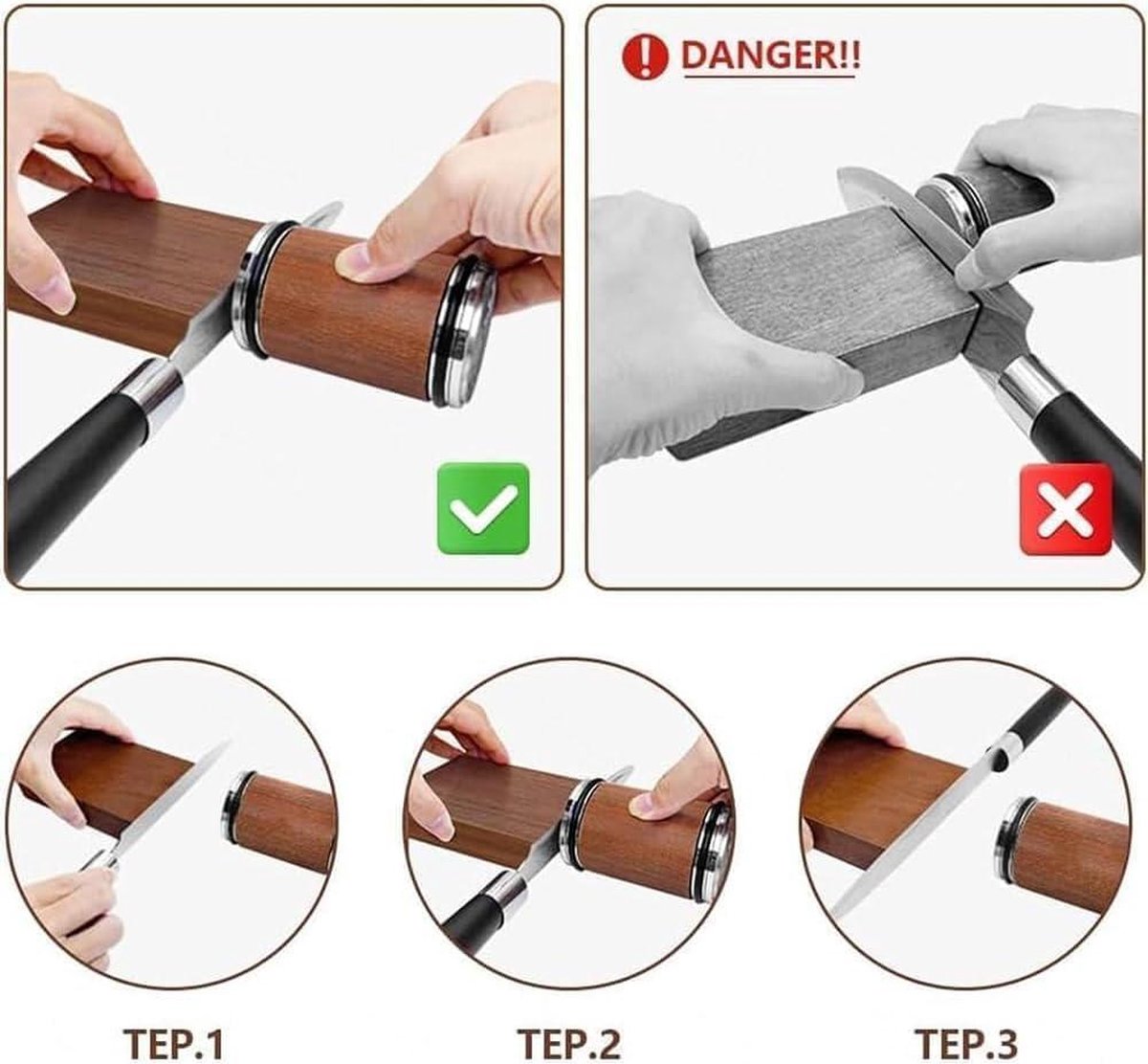 Tumbler Rolling Knife Sharpener - Messen slijpen gemakkelijk gemaakt - Slijpsysteem voor keukenmessen - Messenslijper Kit - Slijpen onder een hoek van 15-20 graden