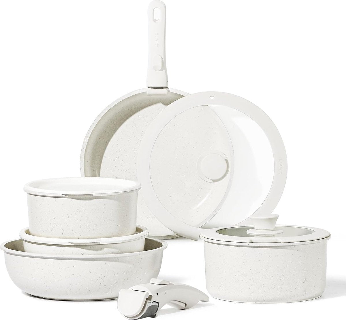 CAROTE Detachable Handle 11-Piece Cookware Set with Non-stick Coating, Suitable for All Hobs, Cookware Sets Can Be Stacked to Save Space (11pcs)