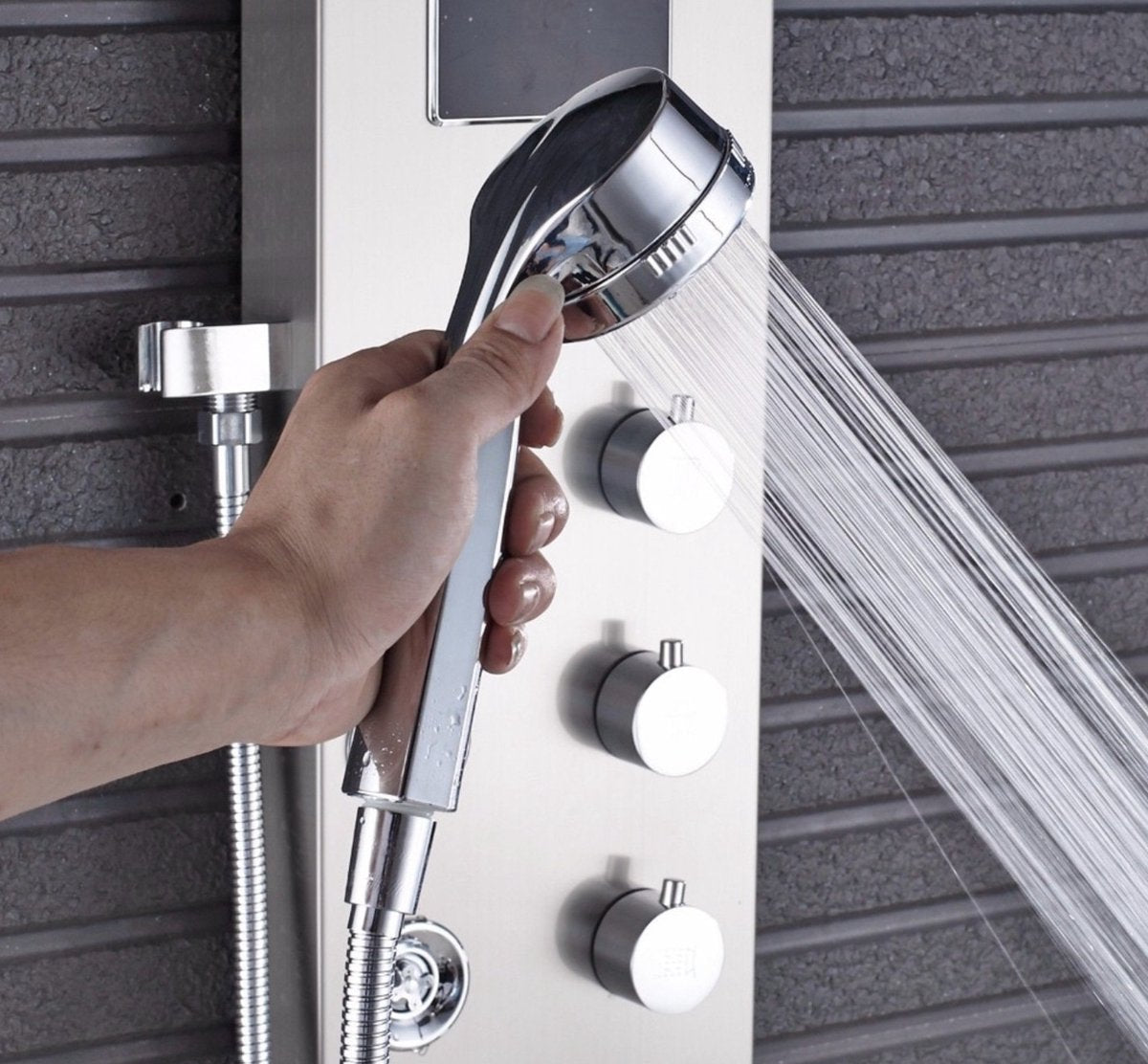 Shower panel SaniSupreme with Massage - Rain shower - Massage Jets - Waterfall Shower - With Thermostatic tap and Handheld shower - Silver - Surface-mounted - Shower head
