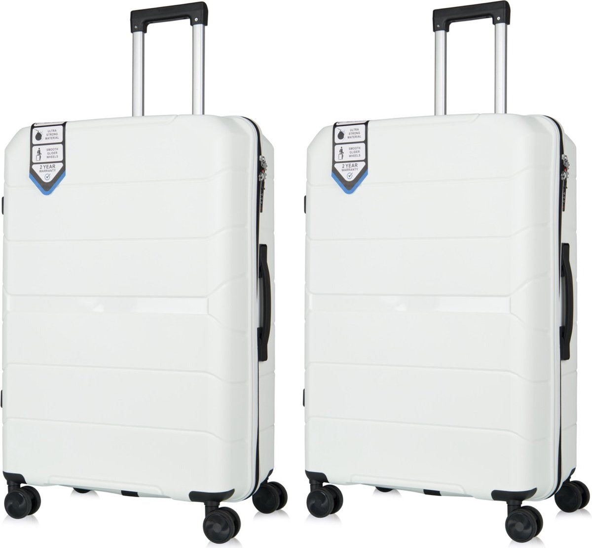 Traveller Set - 2xL Reiskoffers 28' - 93L - 75x49x30 cm - Lichtgewicht Harde Koffers - Wit - Met Ingebouwd TSA Slot - Perfect voor Lange Vakanties