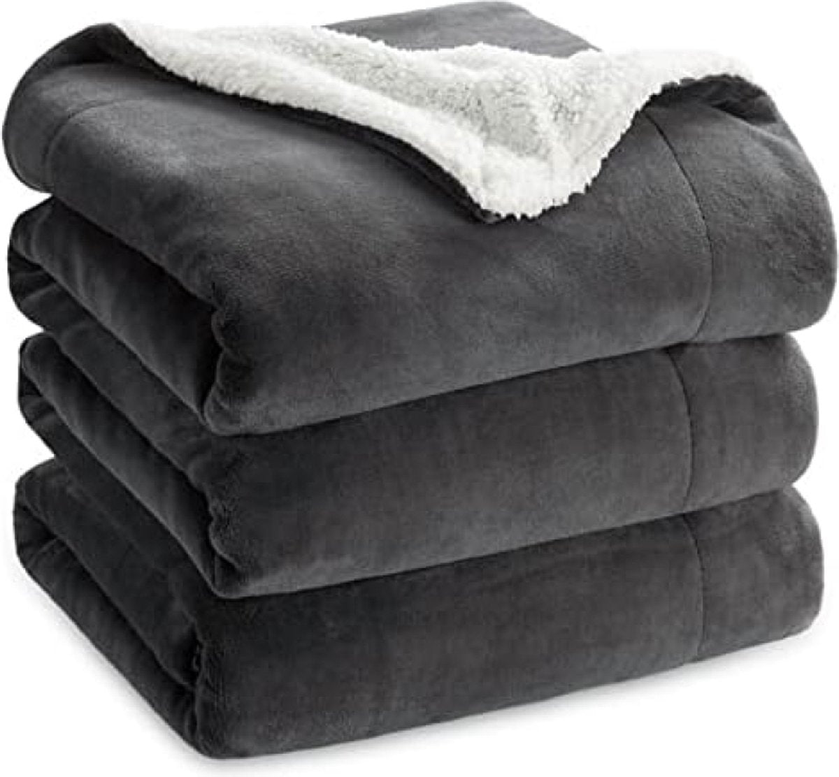 Sherpa fleece deken van microvezel voor bed en bank grijs 240x220cm, deken voor 2 personen, superzachte, pluizige deken voor woonkamer en slaapkamer