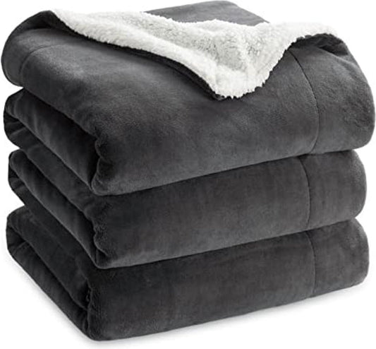 Sherpa fleece deken van microvezel voor bed en bank grijs 240x220cm, deken voor 2 personen, superzachte, pluizige deken voor woonkamer en slaapkamer