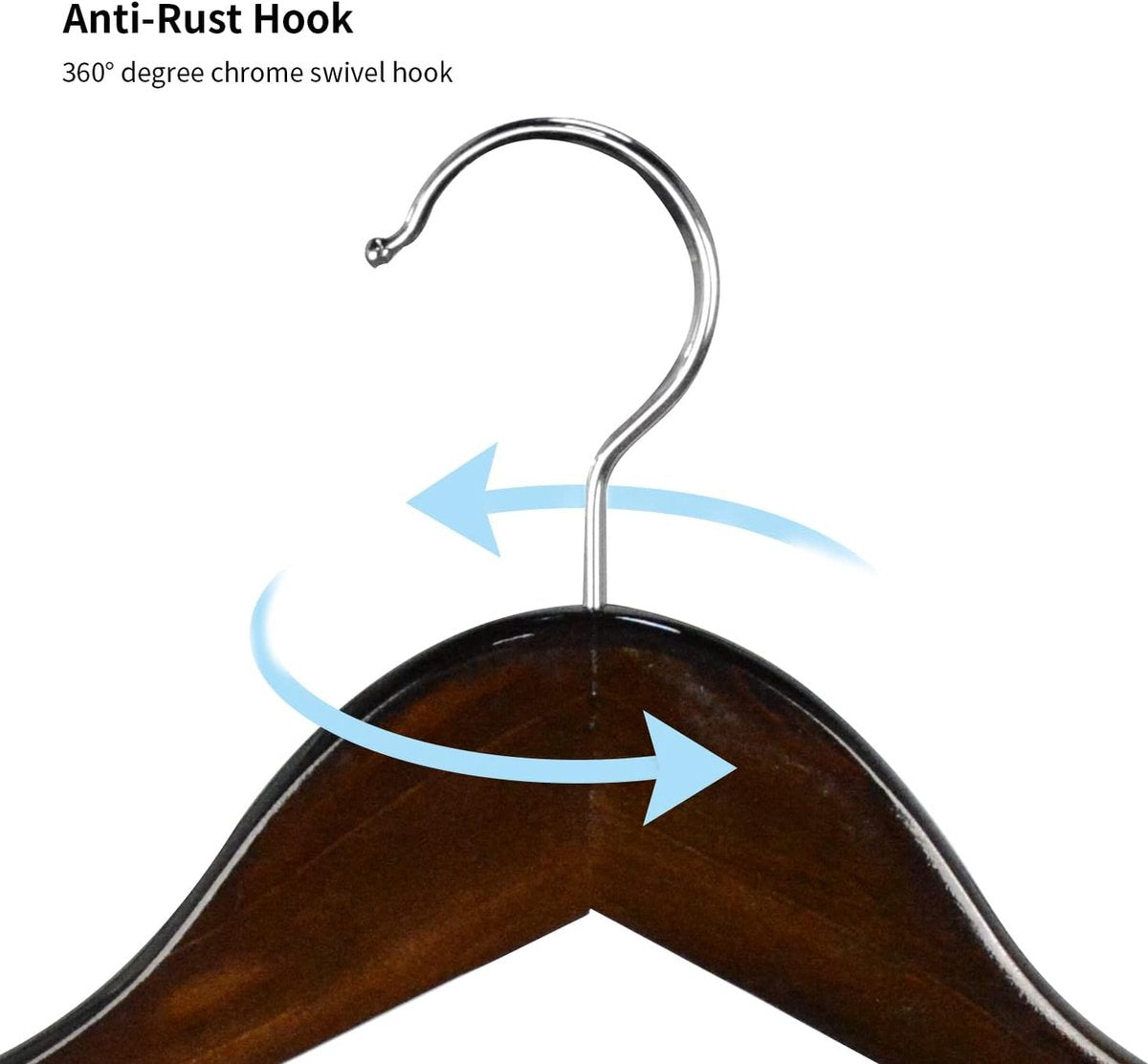 10 stuks 44,5 cm natuurlijke houten kleerhangers met metalen clips, twee inkepingen, 360 graden draaibare haken, kledinghanger, broekhanger, hanger voor broeken, shorts, rok, sokken,