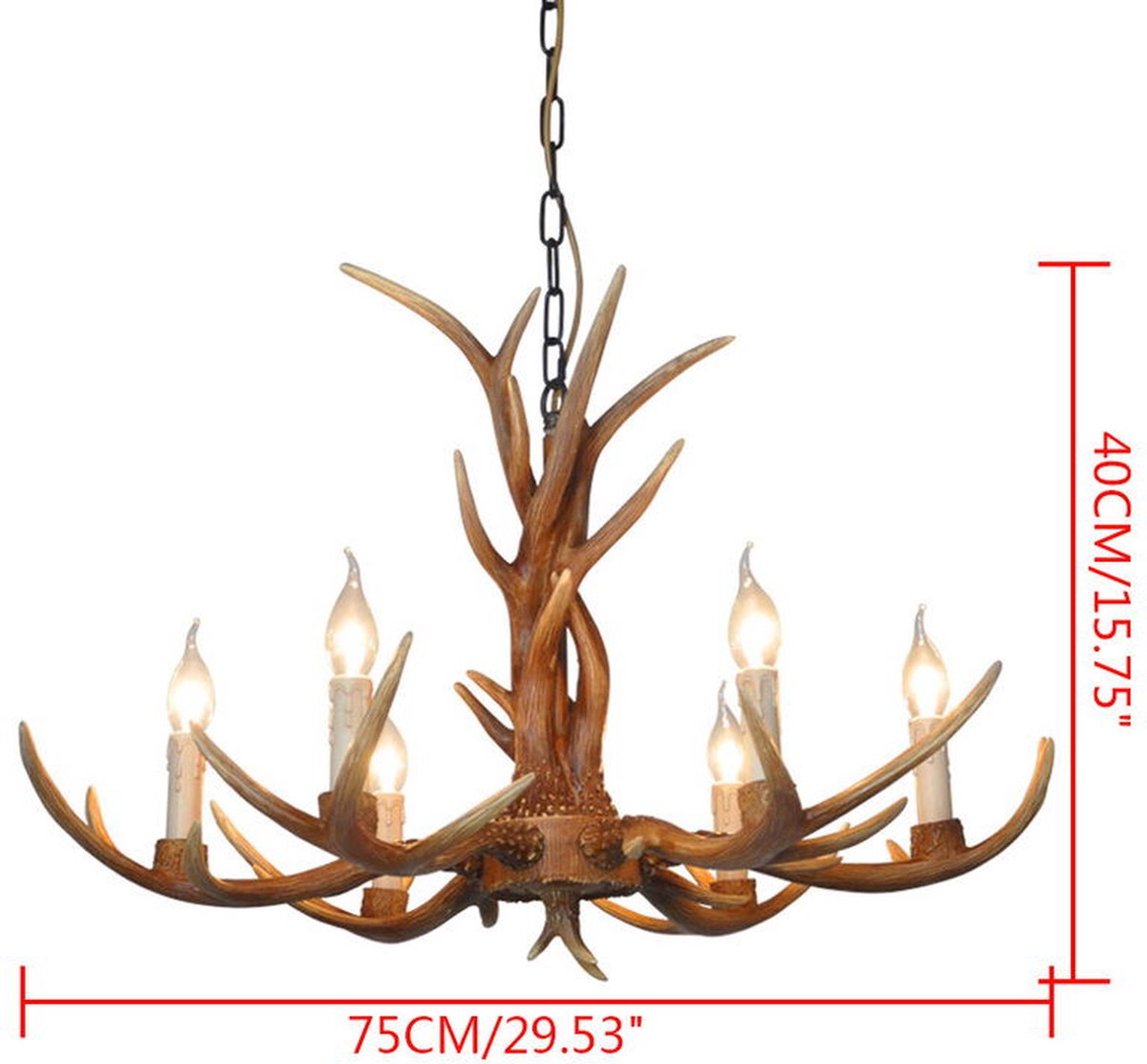 Wooden Chandelier - 6 Arm Wooden Chandelier - Deer Horn Style - 75 cm - Pendant Light - Living Room Lamp - Modern Lamp