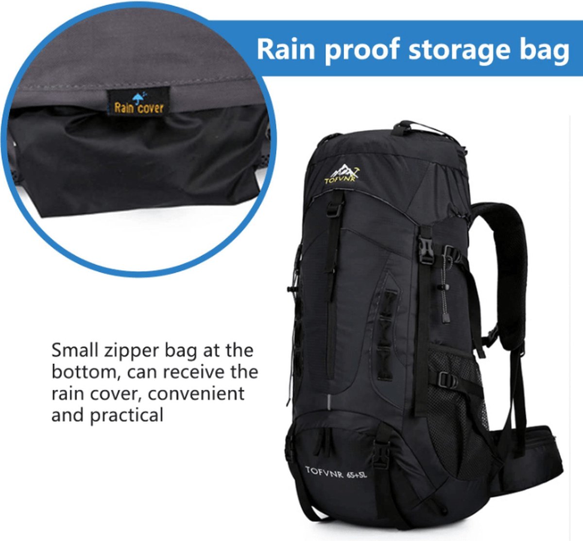 E-Shop4u® - 70L - Rugzakken - Rugzak - Wandelrugzak - Kampeerrugzak - Wandelen - Trekking - Rugzak - Zwart - Lichtgewicht - Nylon - Waterbestendig - Duurzaam - Groot - Rugzak Organizer