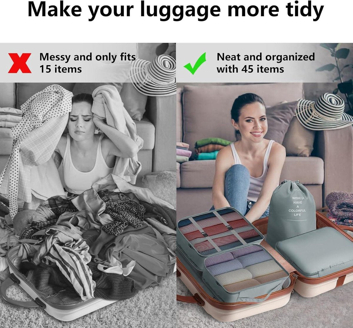 Packing cubes voor koffer - 9 stuks - reisbagage-organizers - rugzak - waterdicht - reisbenodigdheden - reisaccessoires - grijs Rugzakorganizer