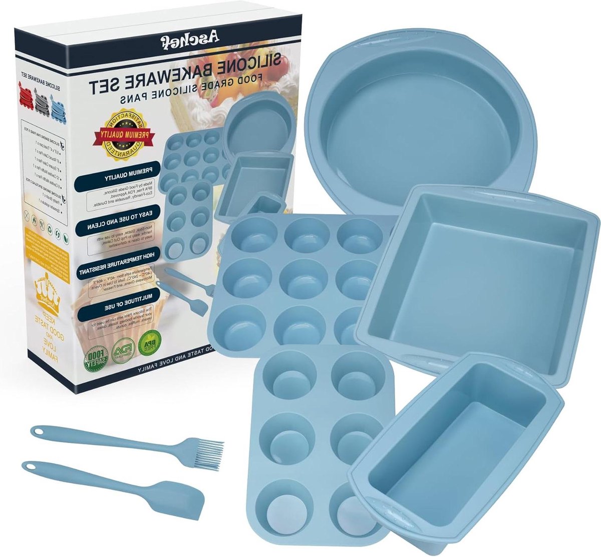 7-in-1 Siliconen Bakvormen Set - Antiaanbak Bakblikken - Cakevorm Broodbakvorm - Muffinvorm Taartvorm - Ronde Cakepan - Bakplaat Siliconen Cakeblikken - Bakken Cookie Pizza Brood Muffinvorm