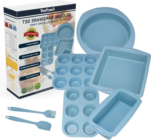 7-in-1 Siliconen Bakvormen Set - Antiaanbak Bakblikken - Cakevorm Broodbakvorm - Muffinvorm Taartvorm - Ronde Cakepan - Bakplaat Siliconen Cakeblikken - Bakken Cookie Pizza Brood Muffinvorm