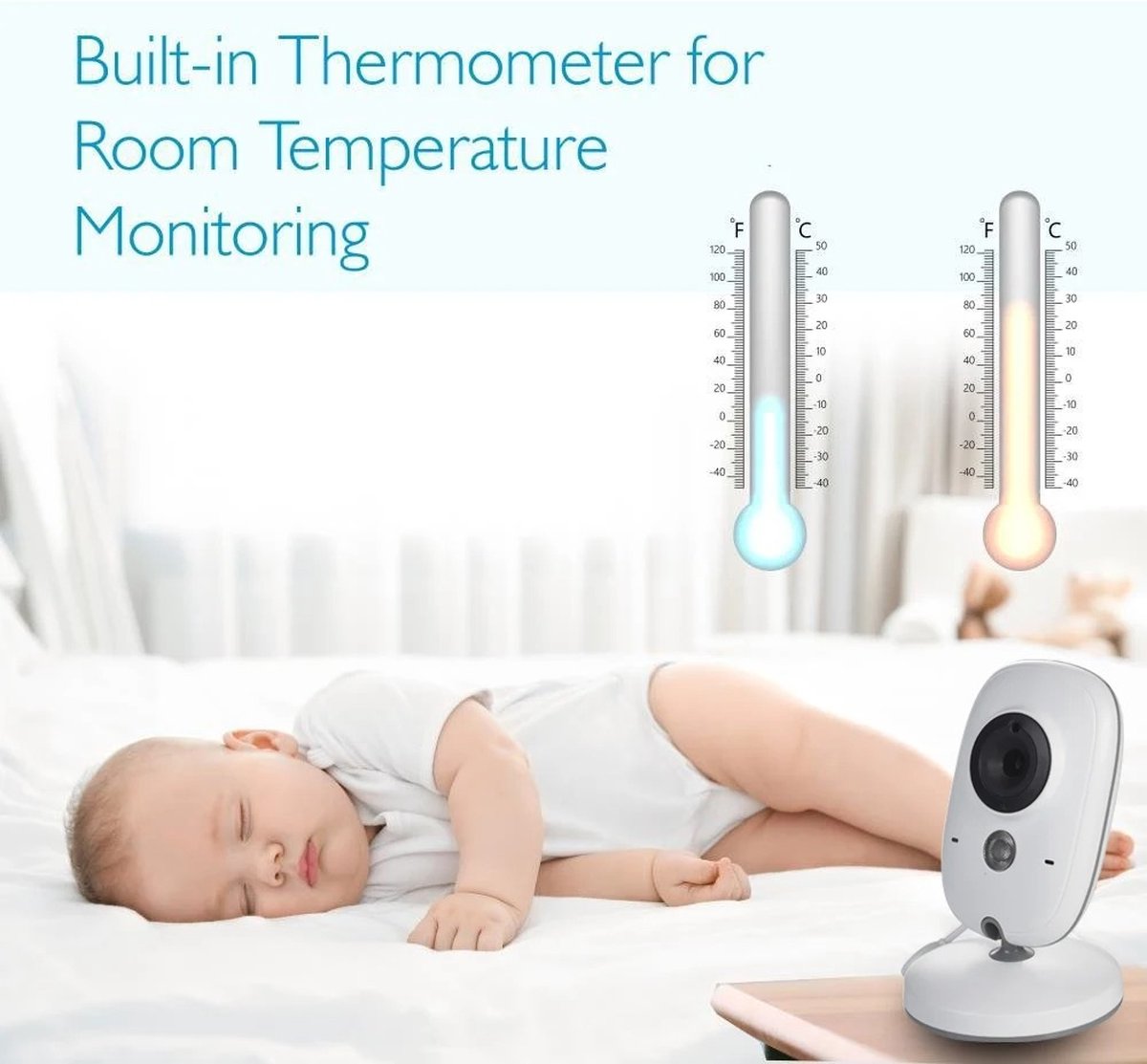 Babyfoon met Camera - 3.2 Inch Groot LCD scherm - 2-weg audio-functie - Video Babyphone met Kleurenmonitor- Premium Baby Monitor - Sterk Zendbereik - Temperatuurweergave - Wit