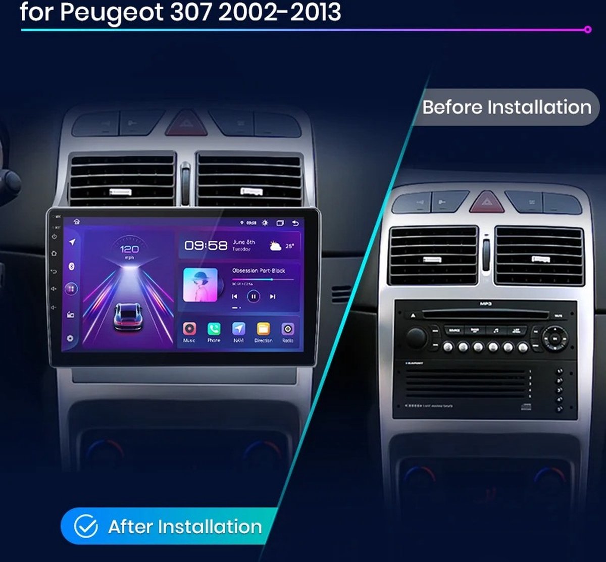 Autoradio - Android Carplay - Bluetooth Radio - Peugeot 307