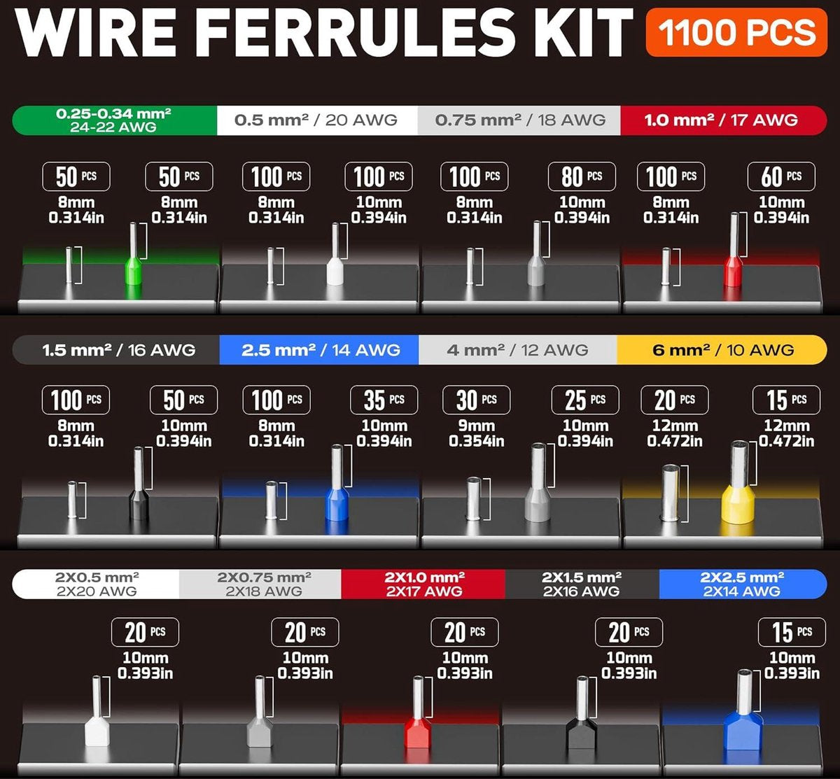 Ferrule Crimper Plier Set 21 Kinds Wire Ferrules - Hexagonal Ferrule Crimping Tool Kit - Cable Lug Crimping Tool Set