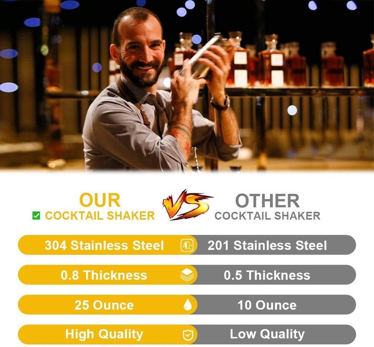 Cocktailshaker Set Vaderdag Cadeau - 750 ml Roestvrij Staal Bonus Cocktailshaker Cocktailset Boek, Cocktail Barkeeper Set, Bar Accessoires Counter Shaker Bar Mixer met Houten Standaard, Verjaardag Cadeau