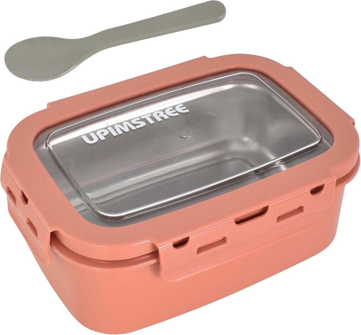Roestvrijstalen broodtrommel, lekvrij, lunchbox 800 ml, met een lepel, clips sluiting, robuuste bento box, voor werk, picknick, voor volwassenen en kinderen, oranje