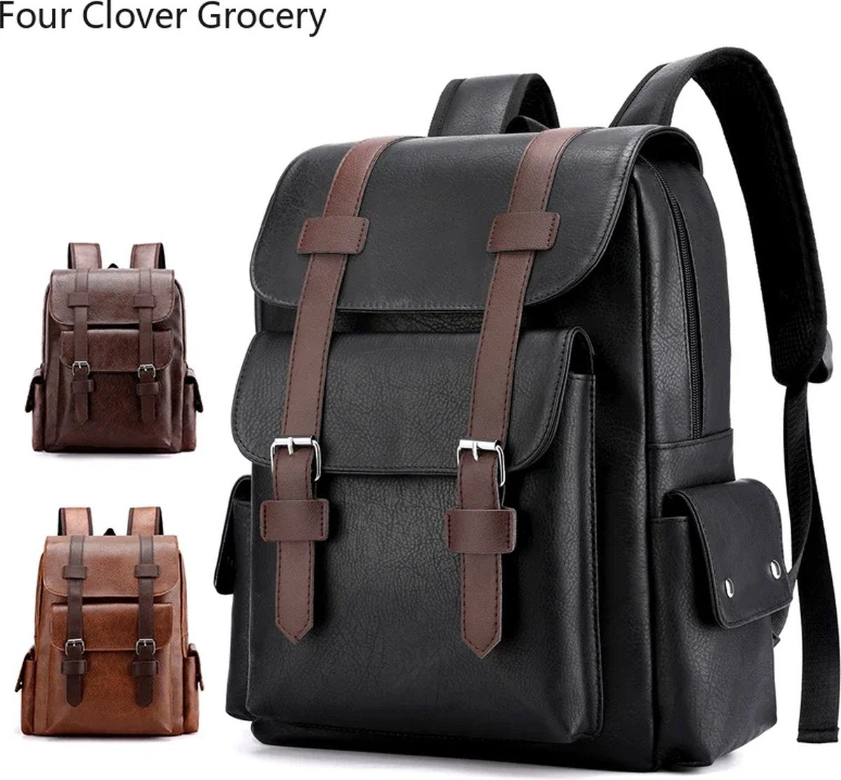 2024 Men's Backpack PU Leather Bagpack Large Laptop Backpacks Luxury Black School Bag For School Office Travel