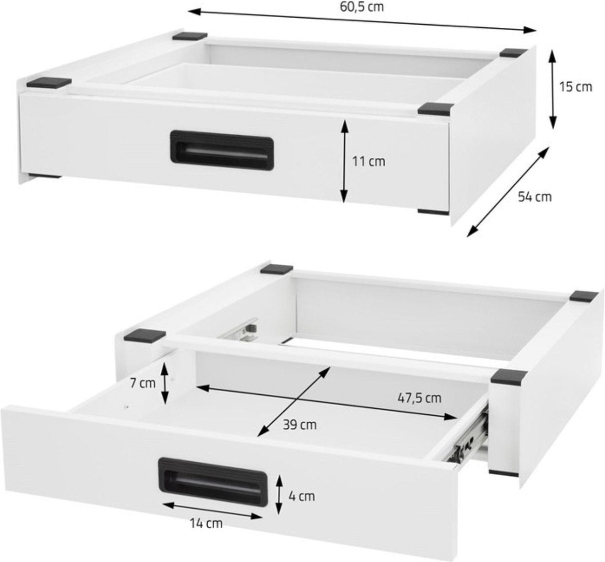 Tussenstuk Wasmachine Droger - Universeel - Stapelkit - Opbouwmeubel - Verhoger - Met Lade - Wit - 60,5x54x15