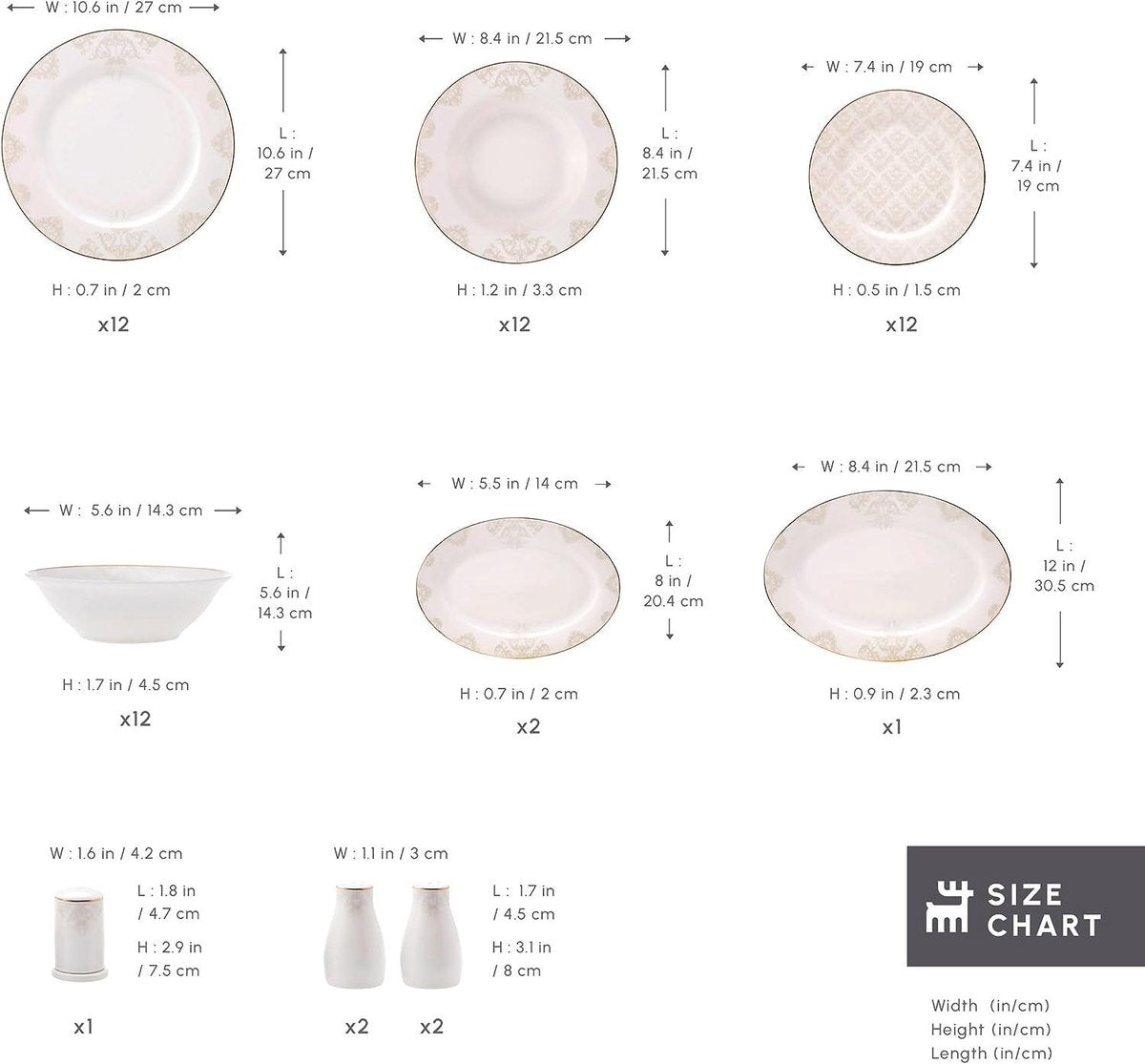 Servies set voor 12 personen Karaca Siena Tafel servies set 56-delig - ronde combi servies set - wit porselein servies - diepe borden en platte borden. Servies set 12 personen