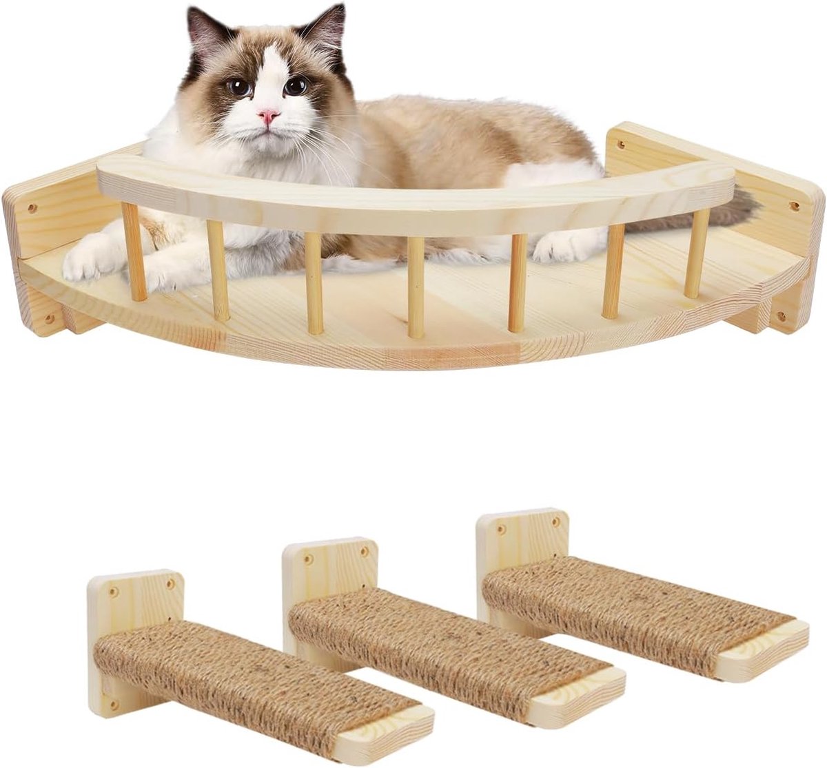 Wall-mounted cat tree, cat hammock with 3 cat steps, cat shelf, cat wall, cat sleeping places, cat furniture for sleeping, playing, climbing and lounging