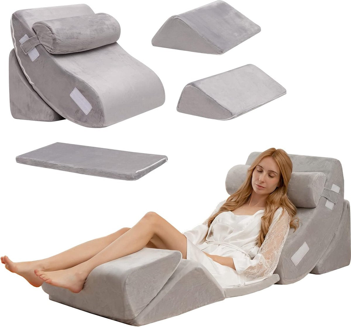6-piece orthopedic pillow set, memory foam wedge pillow with detachable headrest, comfortable and adjustable reading pillow, bed wedge pillow, back support pillow for sleeping and reading