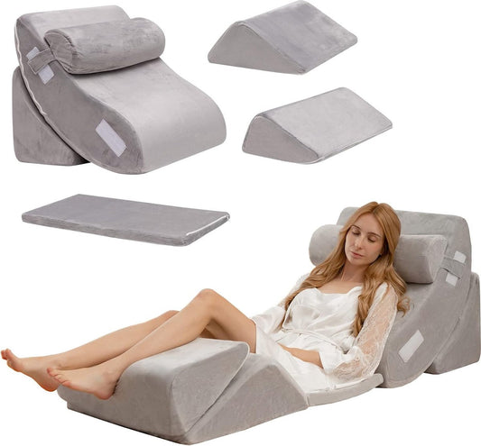 6-piece orthopedic pillow set, memory foam wedge pillow with detachable headrest, comfortable and adjustable reading pillow, bed wedge pillow, back support pillow for sleeping and reading