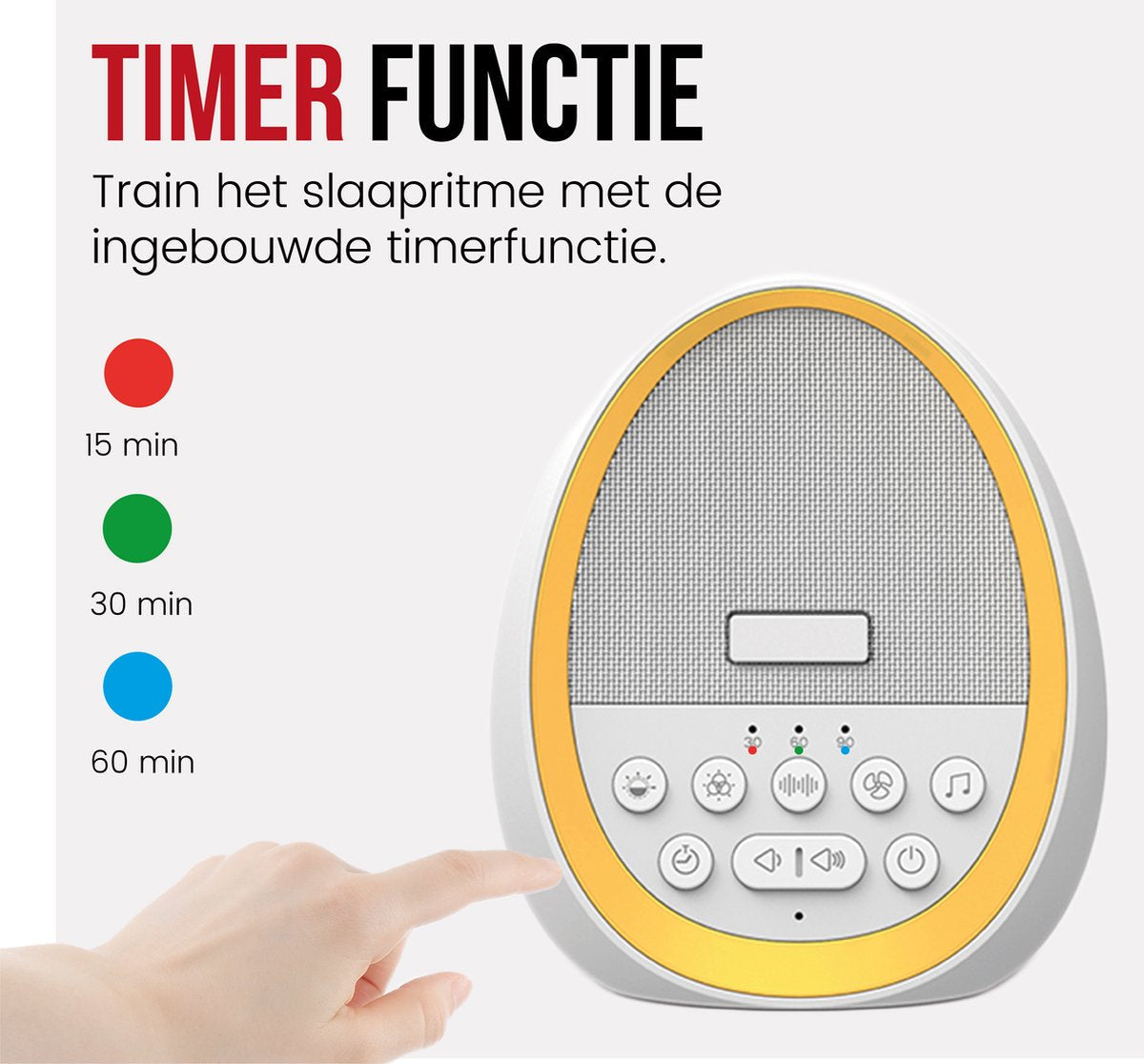 White Noise Machine - Witte Ruis Slaaptrainer voor Baby - Slaaphulp met 8 verschillende kleuren LED verlichting en 29 rustgevende geluiden