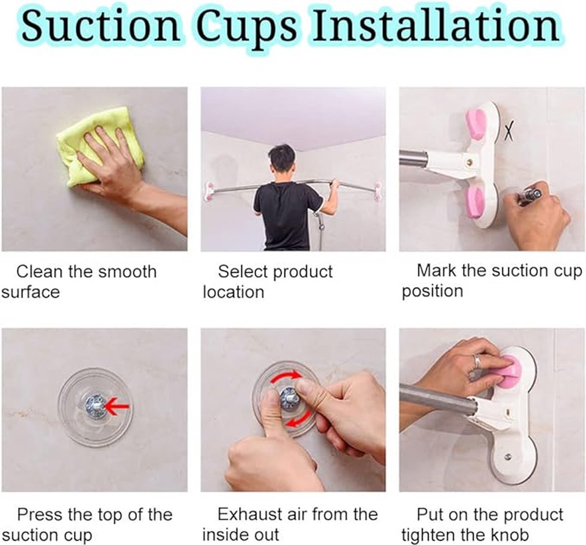 Curved Shower Curtain Rod Corner No Drilling with Suction Cups Shower Rod Bath Curtain Rails Stainless Steel, for Bathtub Shower Bathroom Dressing Room, 115.5 x 115.5