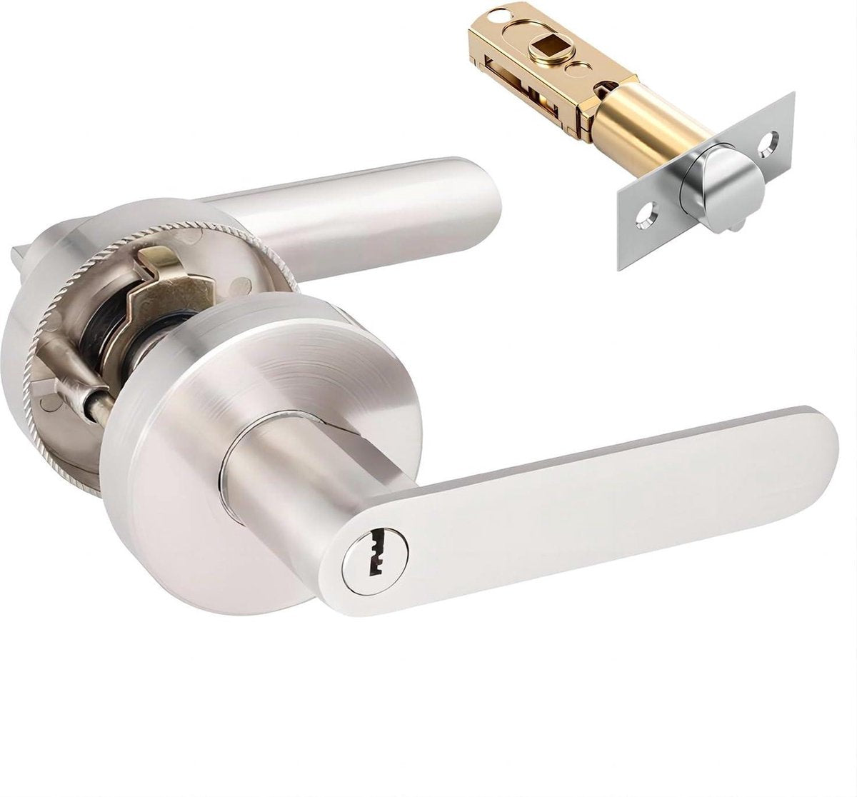 Door Handle Lock Interior Privacy for Bedroom-Closet-Office, Size 60/70mm Round Silver Door Knob Latch
