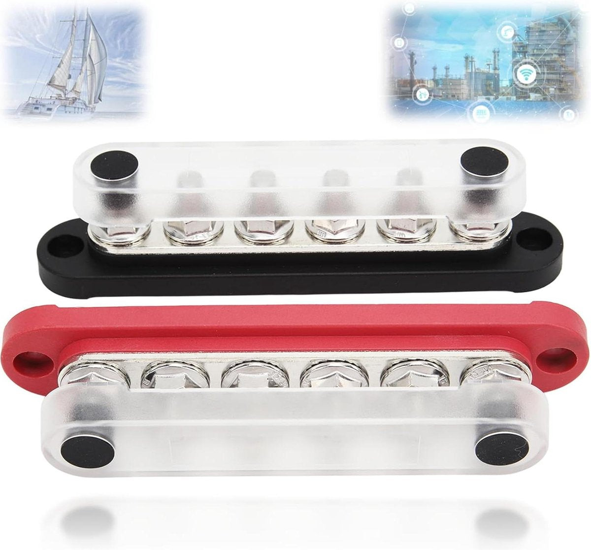 M8 Terminal Stud Power Distribution Block Busbar 12V-48V 2 st. 6 X 5/16 inch - Ronde Hoek Basis 150A Auto Voertuig