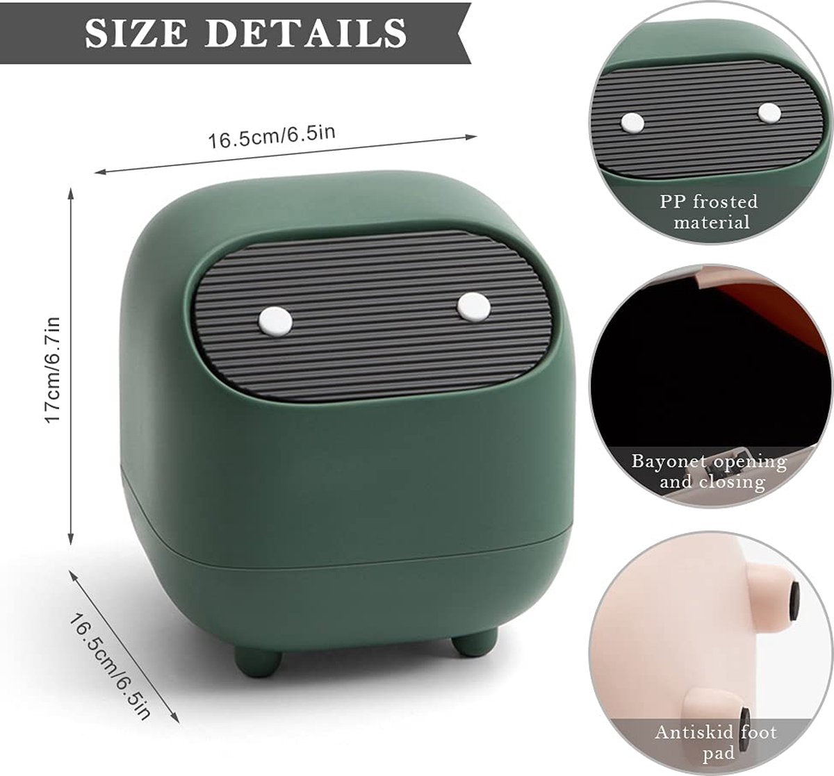 Table Bin, Table Bin with Lid, Double Layer Small Trash Can Small Ninja Shaped Desktop Bin with Sliding Lid, Odor Isolation for Kitchen, Bathroom, Desk
