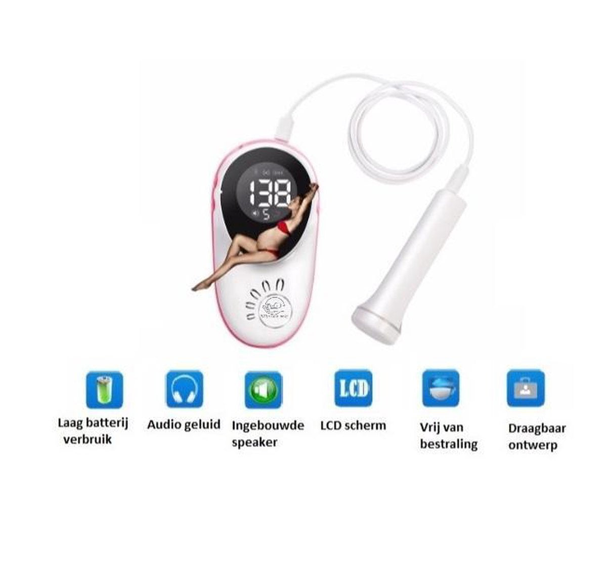 Doppler - Baby Heart Monitor - Including Doppler Gel - With LCD Colour Screen