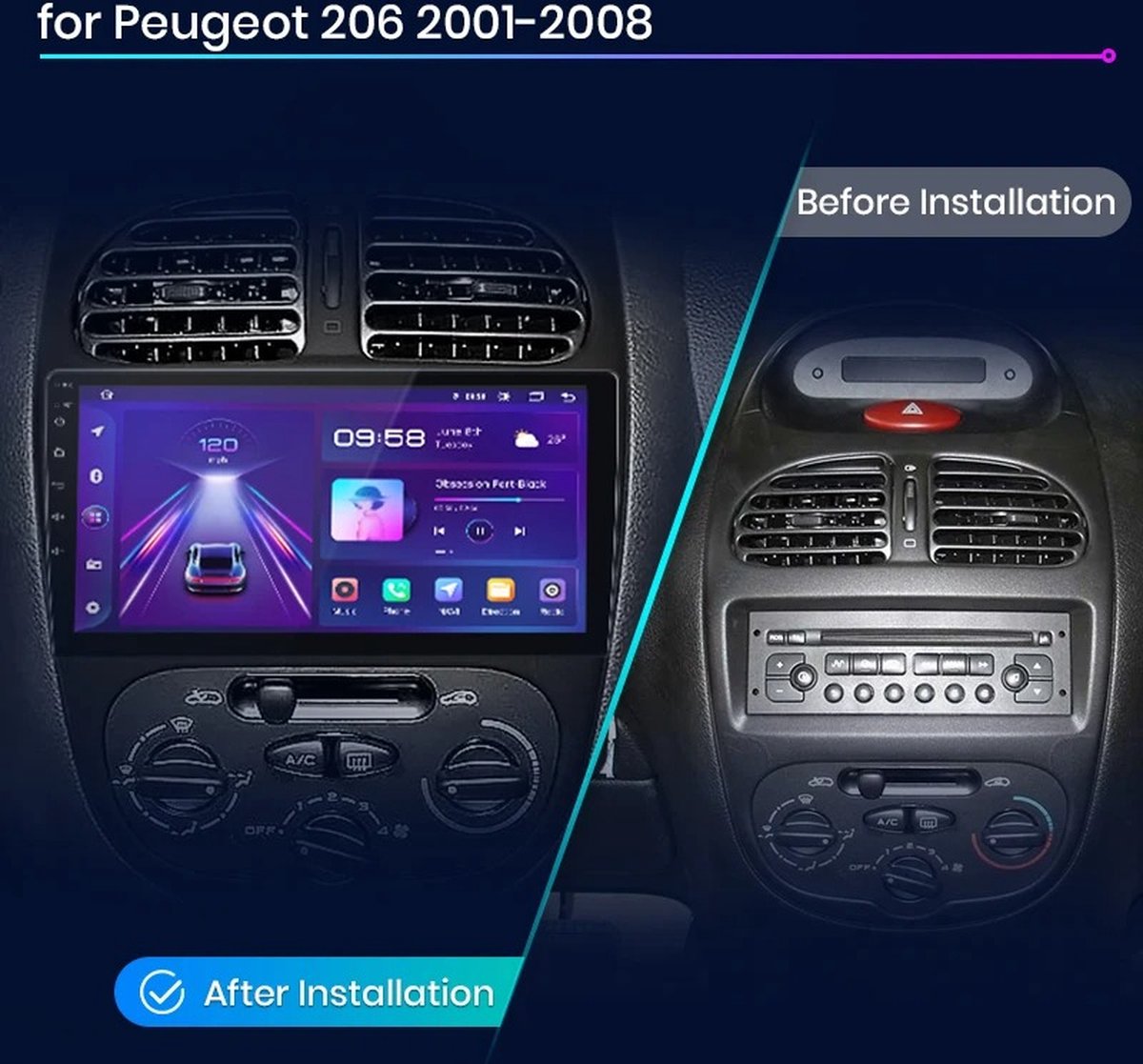 Autoradio - Android Carplay - Bluetooth Radio - Peugeot 206