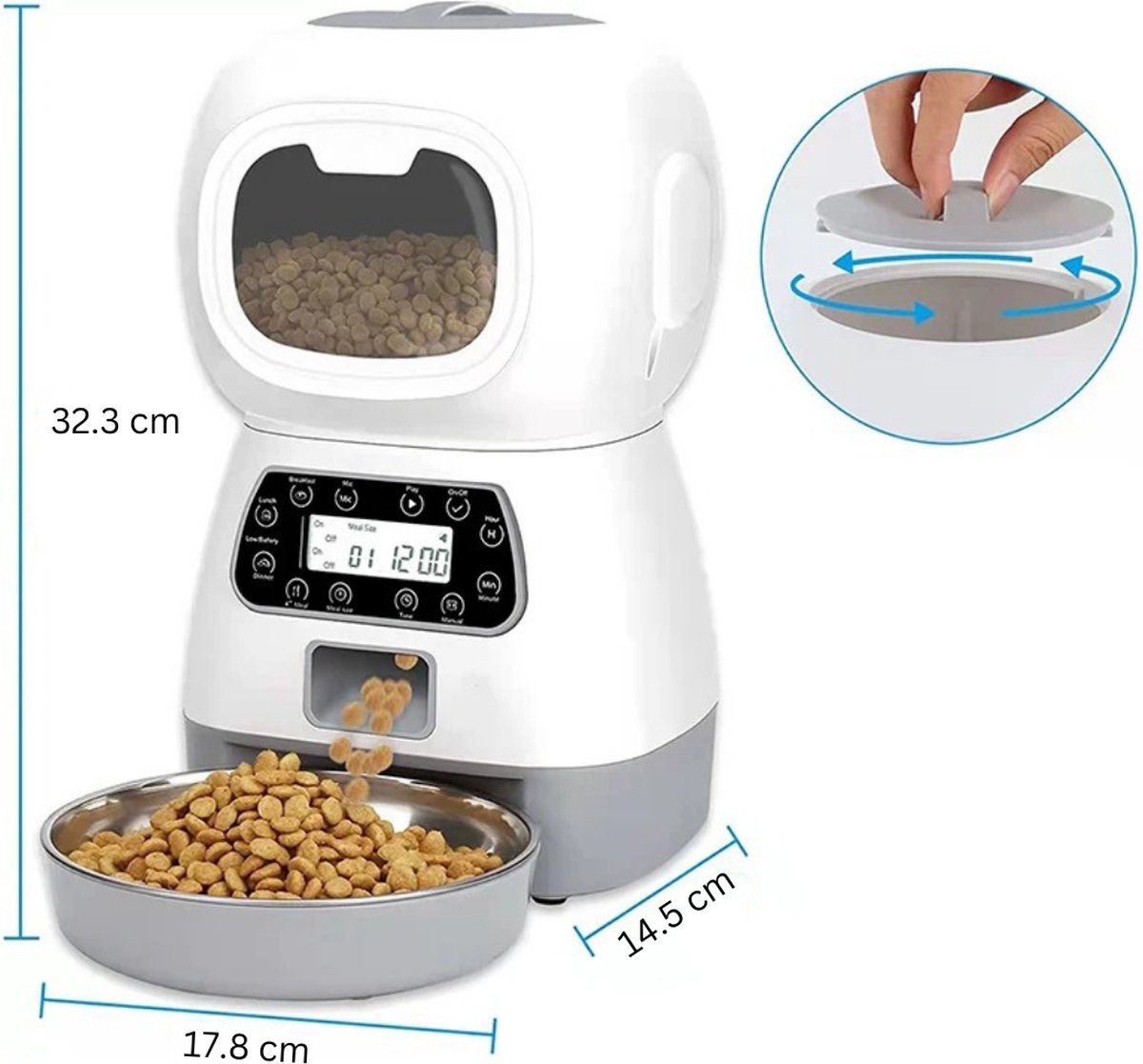 Goodivery - Voerdispenser Kat - Automatisch Kattenbak - Elektrische Kattenbak - Voederbak Kat Automatisch - Geen Wifi - 3.5L - Wit