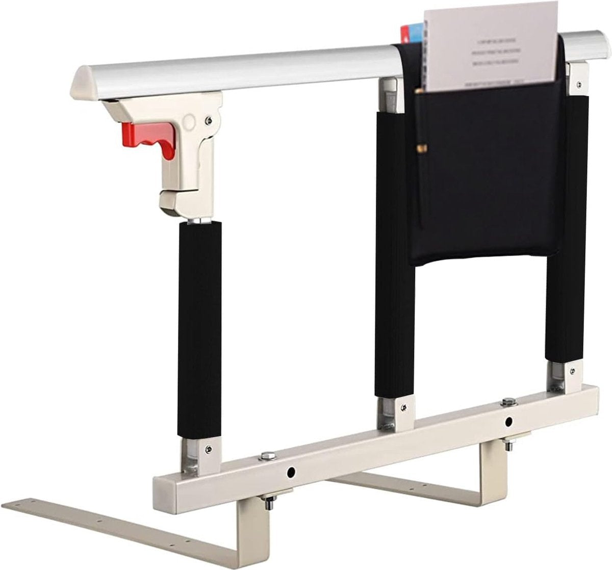 Opvouwbare bedhek veiligheidszijbeveiliging voor ouderen, volwassenen, ondersteunt handgreep, beschermende leuningen, bedleuning voor gehandicapten, ziekenhuis, met opbergzak (wit, 70 x 40 cm)