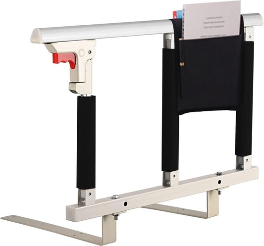 Opvouwbare bedhek veiligheidszijbeveiliging voor ouderen, volwassenen, ondersteunt handgreep, beschermende leuningen, bedleuning voor gehandicapten, ziekenhuis, met opbergzak (wit, 70 x 40 cm)