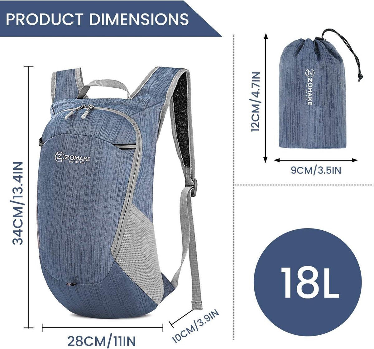 Opvouwbare ultralichte kleine rugzak - waterdichte wandelrugzak 18 liter - outdoor wandelen voor dames en heren