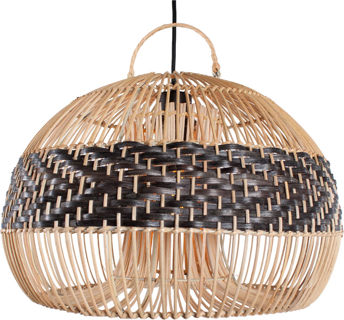 Rotan hanglamp Appel | 1 lichts | zwart / naturel | rotan / metaal | Ø 40 cm | in hoogte verstelbaar tot 140 cm | eetkamer / eettafel / woonkamer lamp | modern / landelijk design