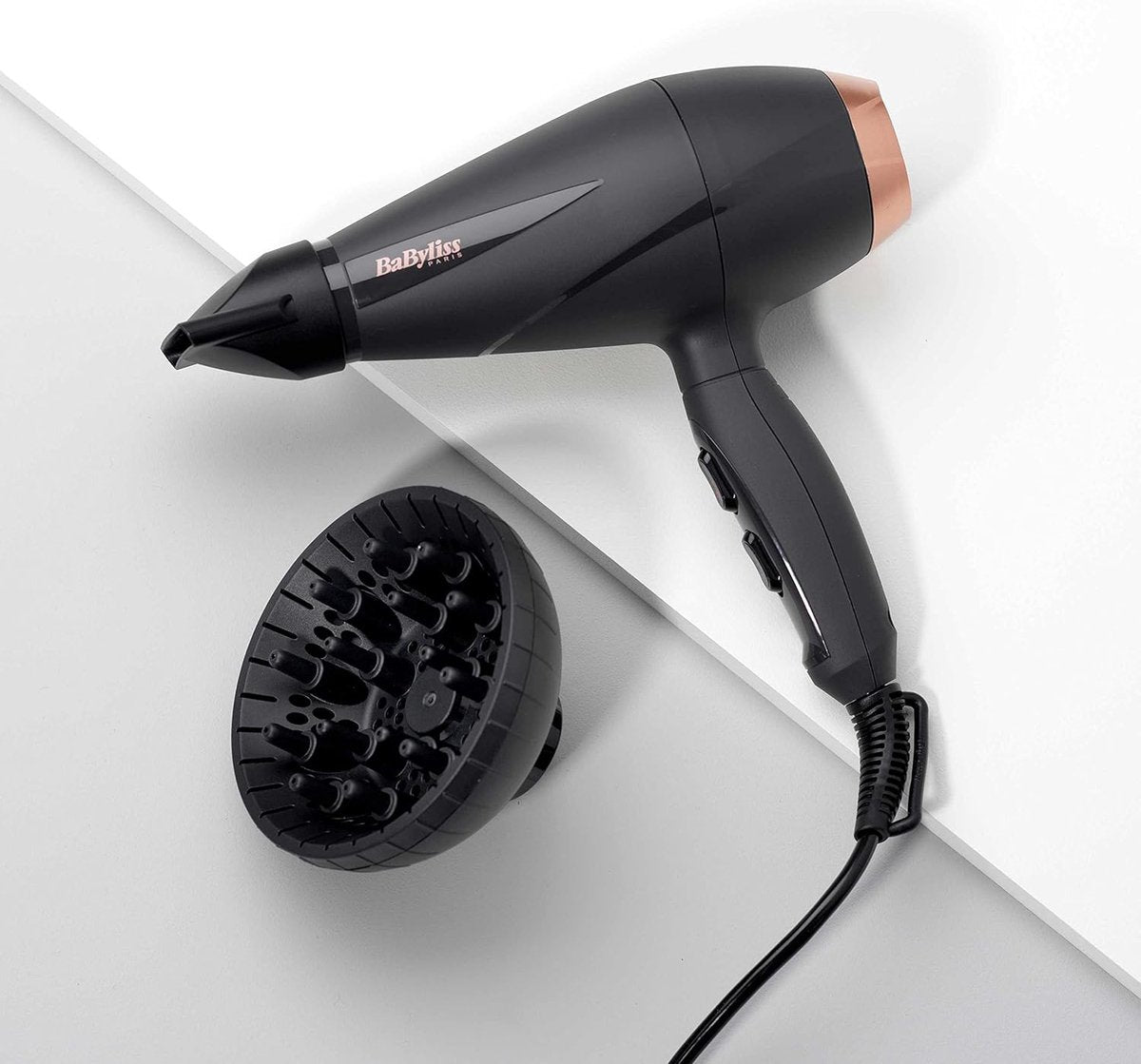 Föhn - Smooth pro - Ionische technologie - 2100W - AC motor - Inclusief blaasmond - Met diffuser - Lichtgewicht - 2.5 meter snoerlengte - Donkergrijs roze -