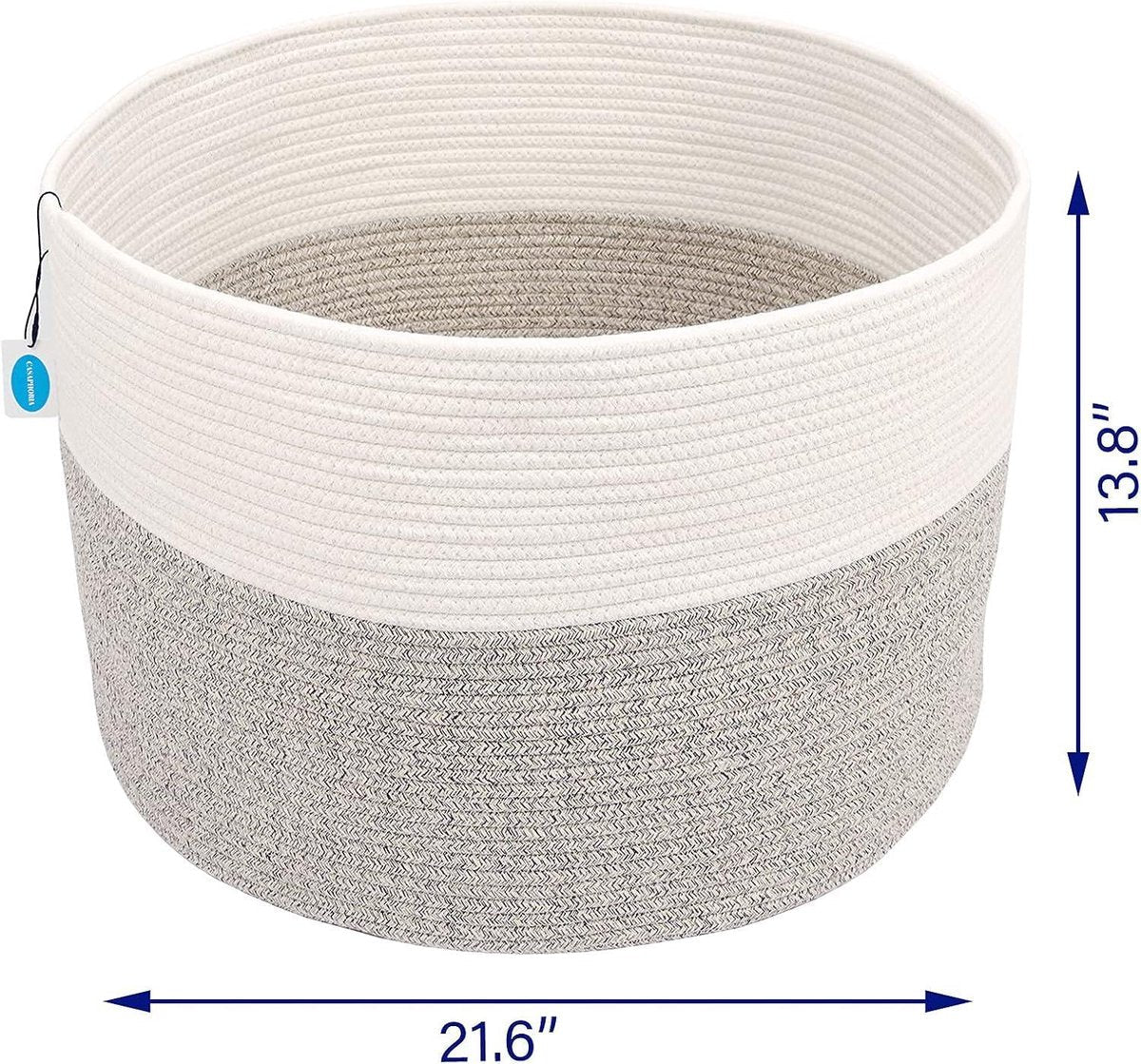 XXXLarge Katoenen Touwmand voor Woonkamer - Geweven Opbergmand met Handvat voor Dekens, Handdoeken en Kussens - Wit Bruin - Groot formaat 559x559x356 cm