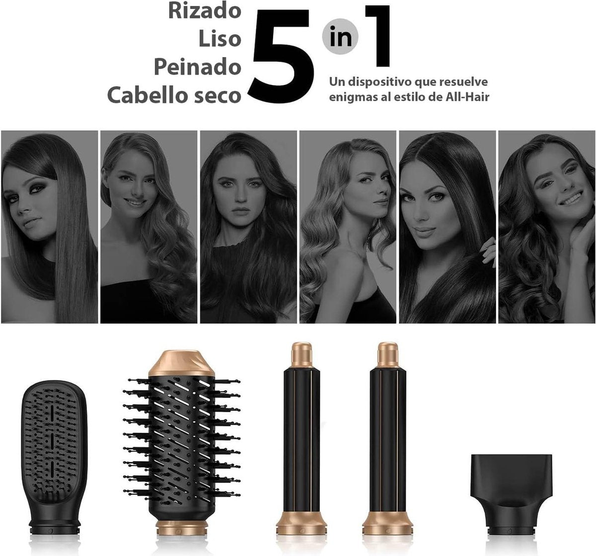 Föhnborstel 5-in-1 - Krultang - Föhnborstel - Multistyler - Haardroger - Hairwrap - Heteluchtborstel - Met Hittebestendige Handschoen - Zwarte Editie