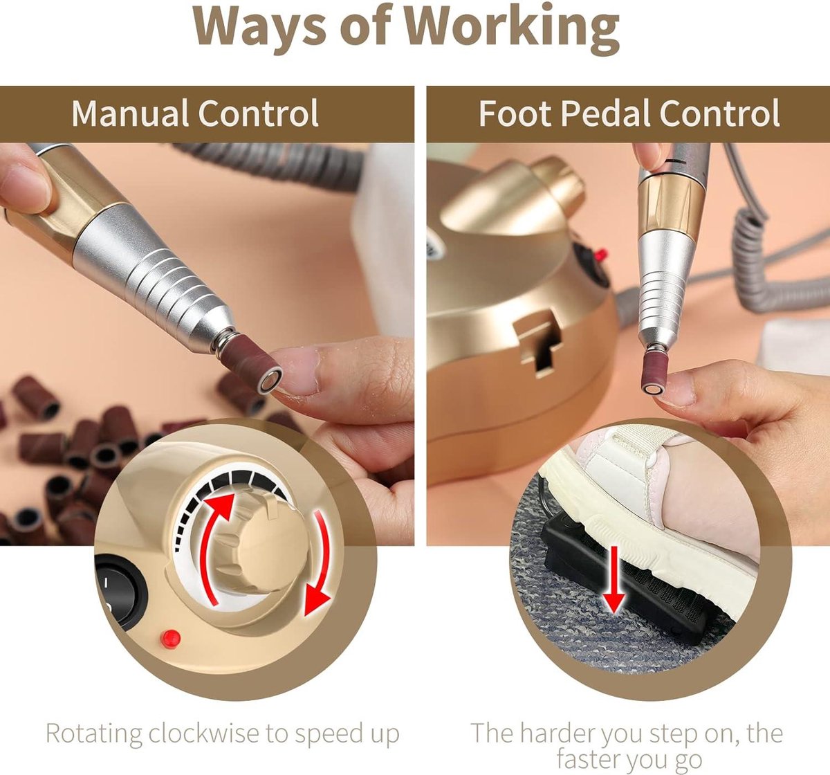 AISEELY Elektrische Nagelfrees - Nagelvijl Manicureset - Nagelboor Kit - 30.000 tpm - Instelbare Snelheid - Veilig voor Beginners en Professionals - Goud