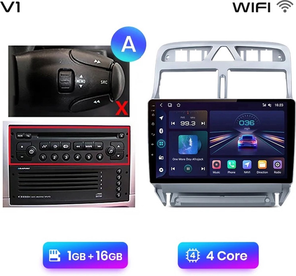 Autoradio - Android Carplay - Bluetooth Radio - Peugeot 307