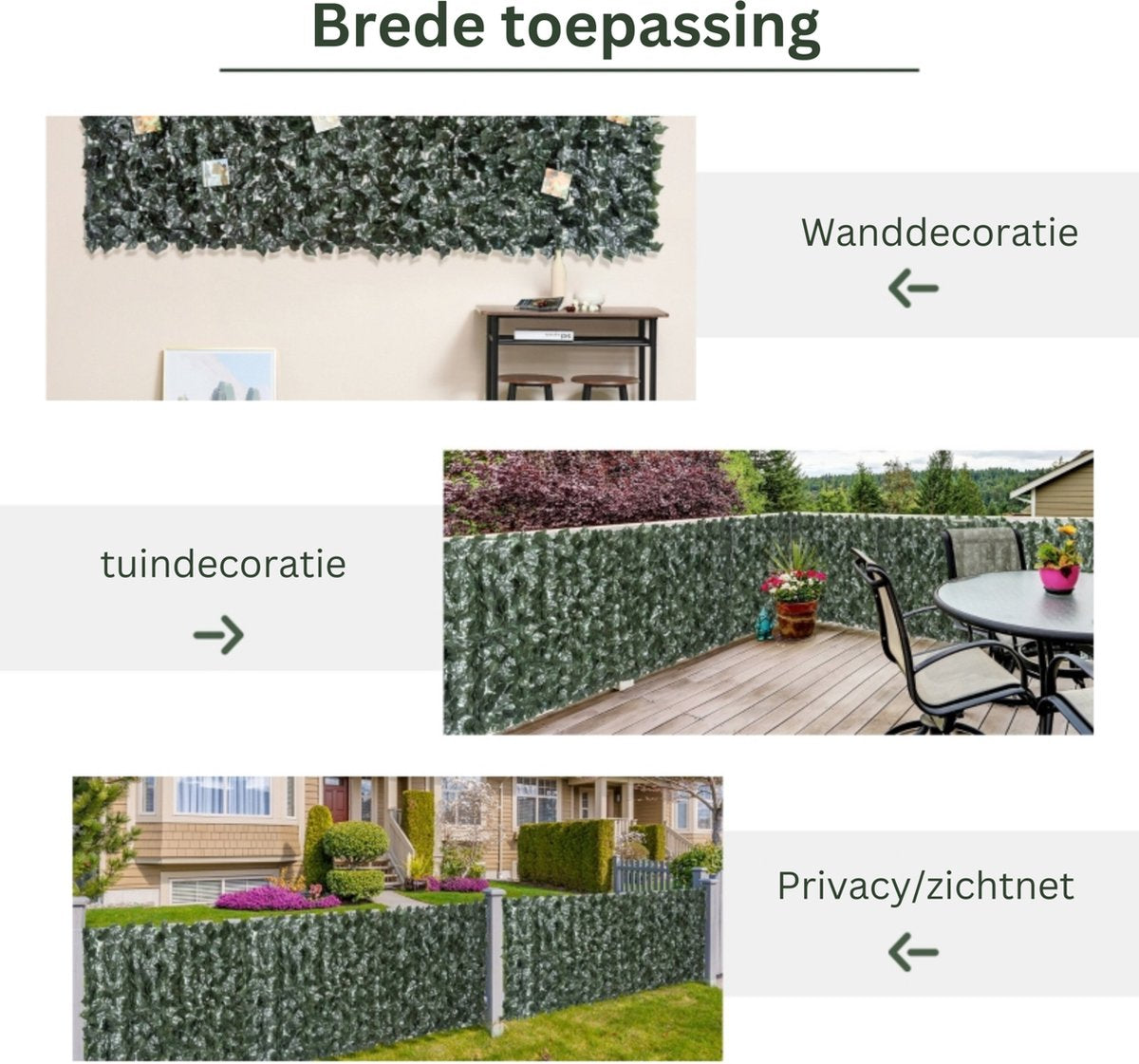 Kunsthaag - Klimop - Tuinscherm - Zichtbreeknet - Balkonscherm - Wanddecoratie - Zichtdoek - Voor buiten - 300 x 100 cm
