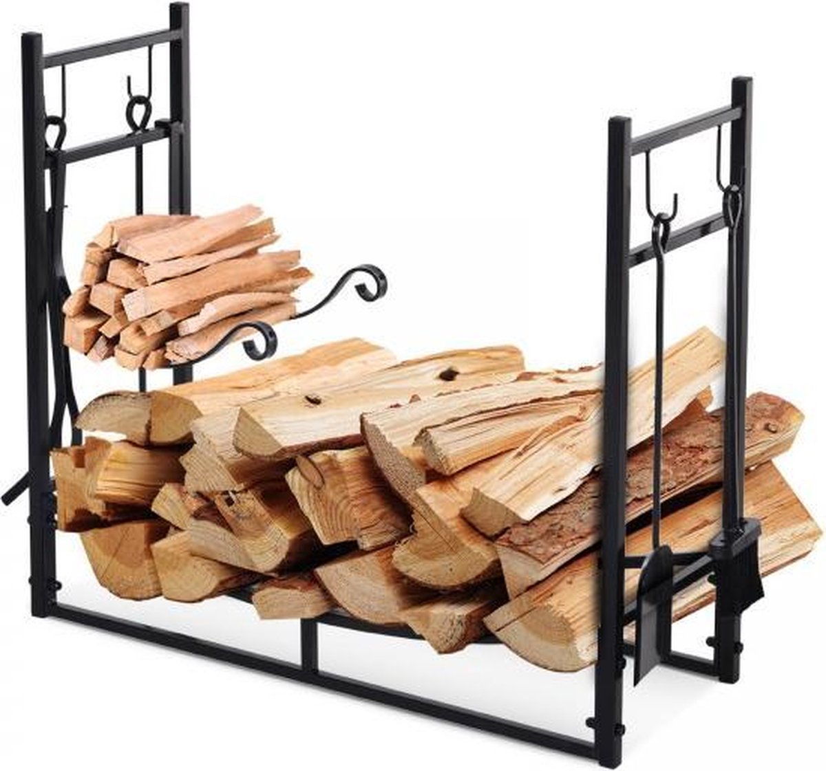 Log basket – Wood storage – Firewood storage – Wood basket – Black – Indoor and outdoor - 84 x 33 x 76 cm