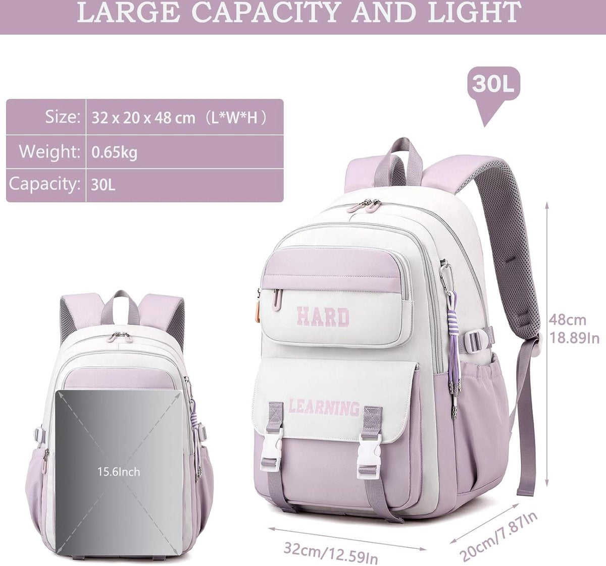 Schoolrugzak voor meisjes, tieners, jongens, multifunctionele waterdichte tas, dagrugzak, grote schooltas voor meisjes en dames