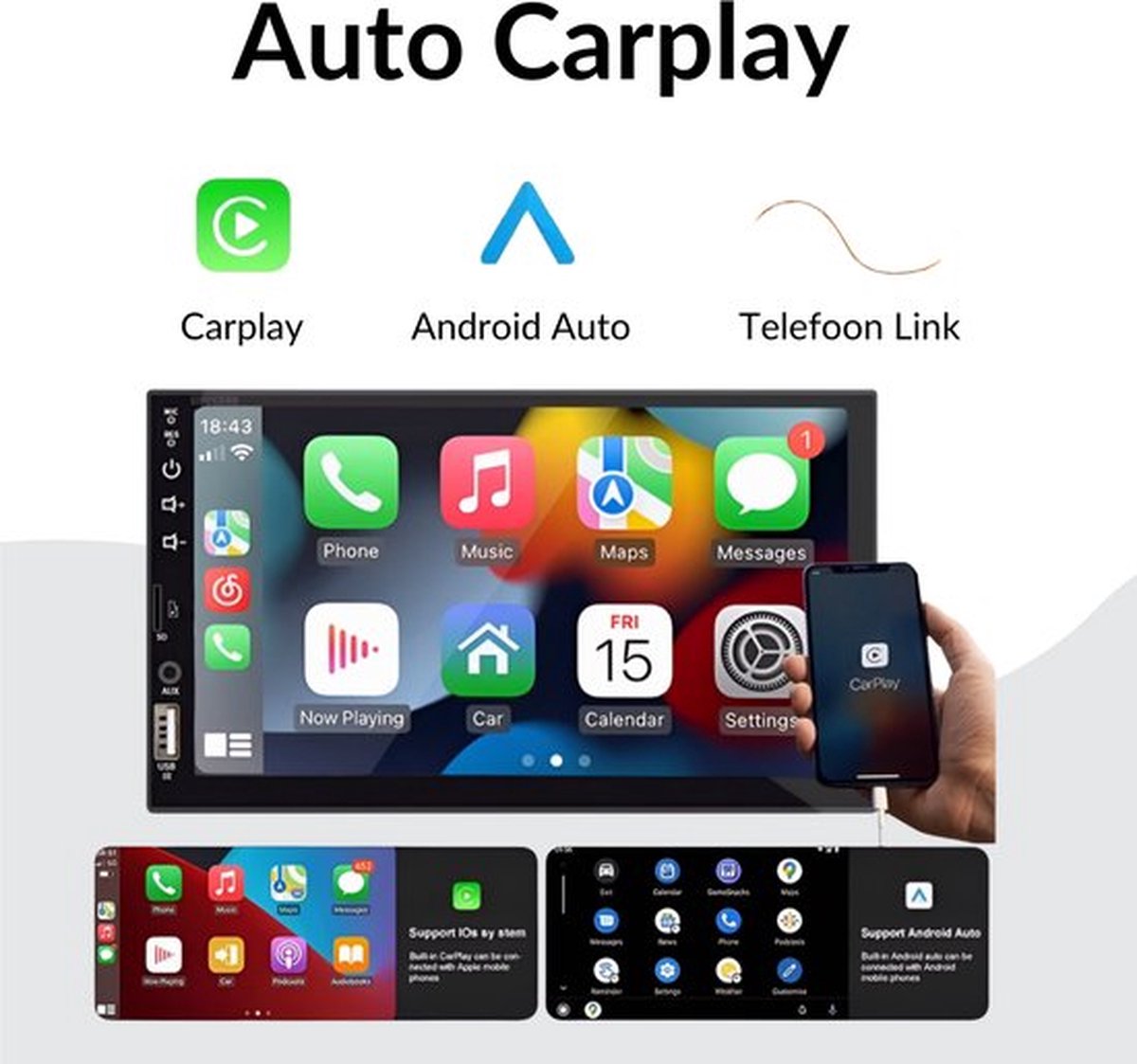 Multimedia CarPlay Scherm- Draadloze CarPlay Dongle voor Apple en Android - Compatibel met autoradiosystemen - Draadloos CarPlay-gemak - Universele Wifi Videospeler