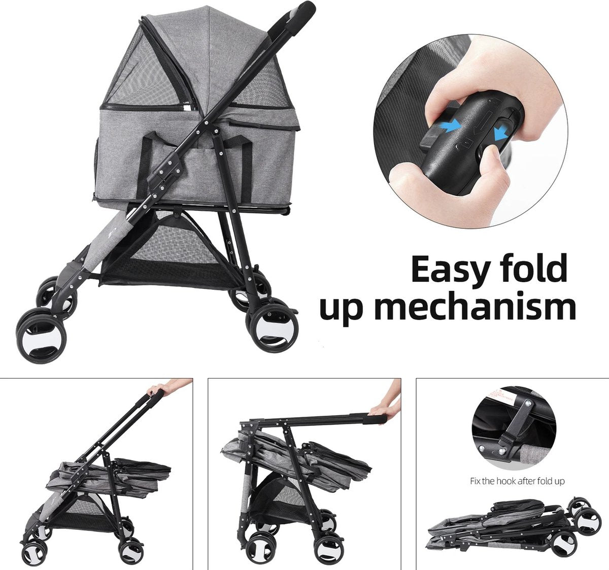 Volda® - Dog Stroller - Pram - Easily Foldable - Up to 30 kg - 4 Wheels - 50.5x77.8x99.5cm