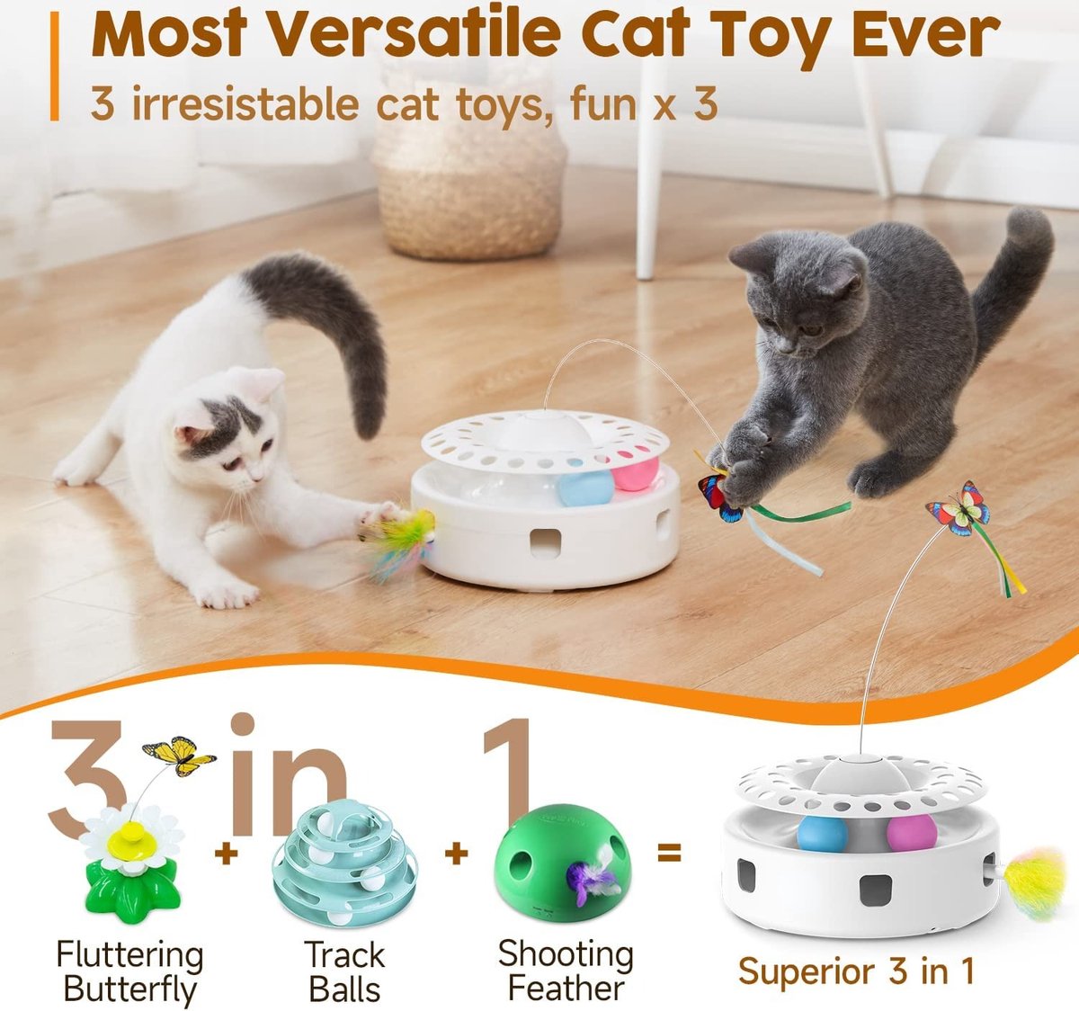 Cat Toys 3-In-1 Smart Interactive Intelligent Kitten Toys, Fluttering Butterfly, Random Moving Feather, Moves Fit And Healthy Toy Pet Cat Kitten